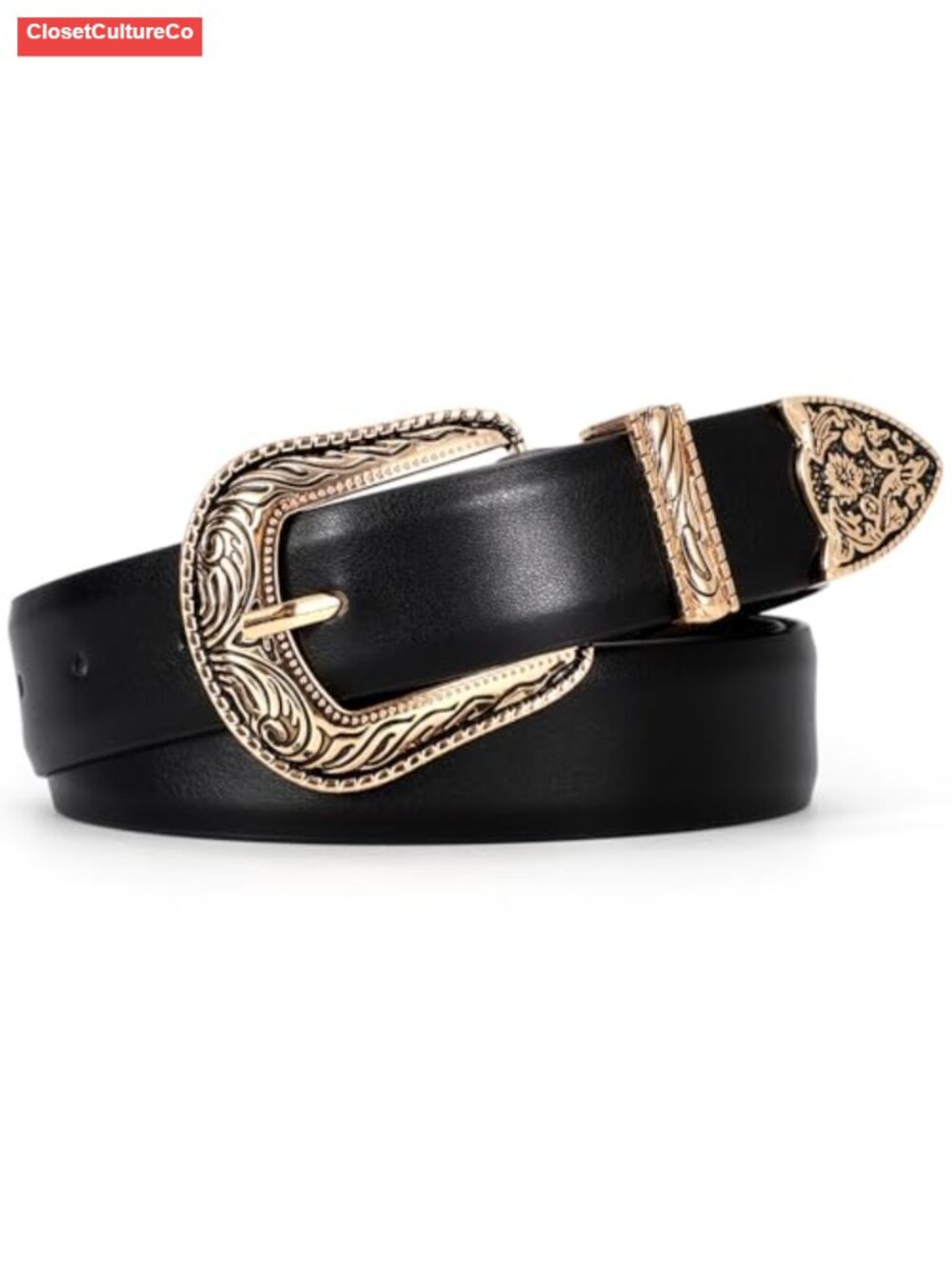 Western Faux Leather Belt with Vintage Metal Buckle Adjustable Fit